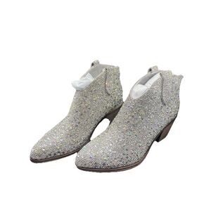 Pierre Dumas Wilder 26 Silver Rhinestone Ankle Bootie Women's Size US 8M NIB